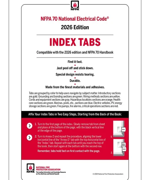 National Fire Protection Association NFPA 70, National Electrical Code (NEC) Self-Adhesive Index Tabs 2026